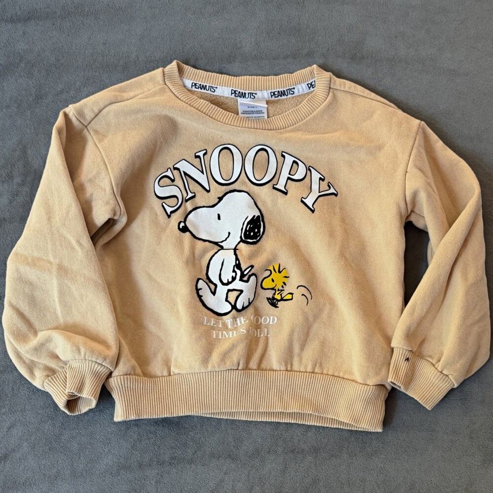 Peanuts Snoopy & Woodstock Tan Graphic Print Fleece Sweatshirt Kids 5T